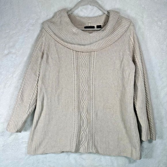 Jeanne Pierre Beige Long Sleeve Sweater Womens 1X Cable Knit Plus Size Sweater - Picture 1 of 11